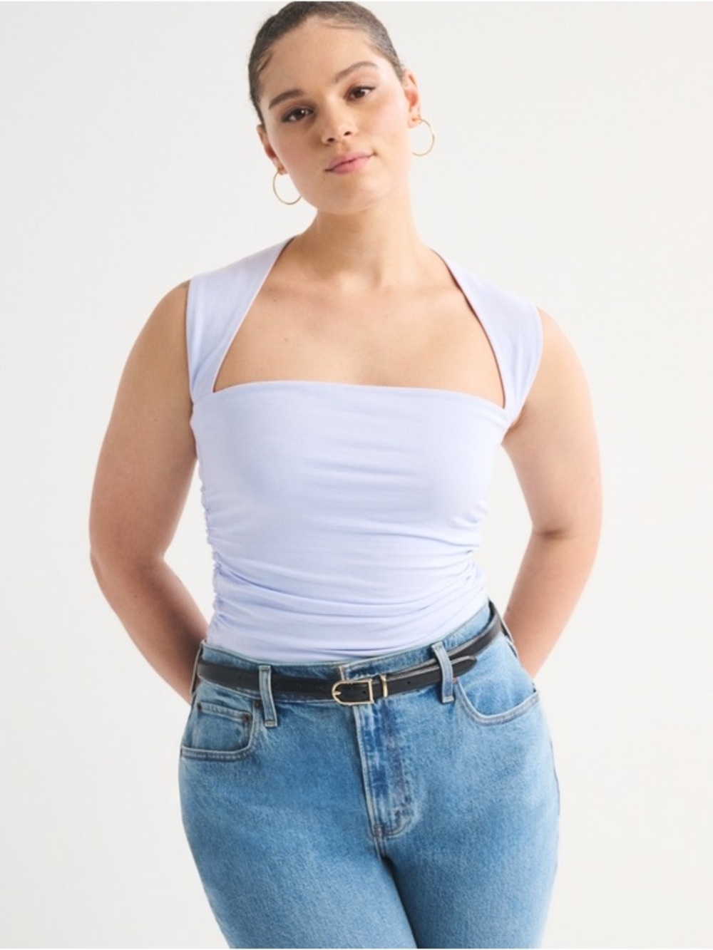 Abercrombie & Fitch Ava Cotton-Blend Seamless Fabric Ruched Portrait Bodysuit